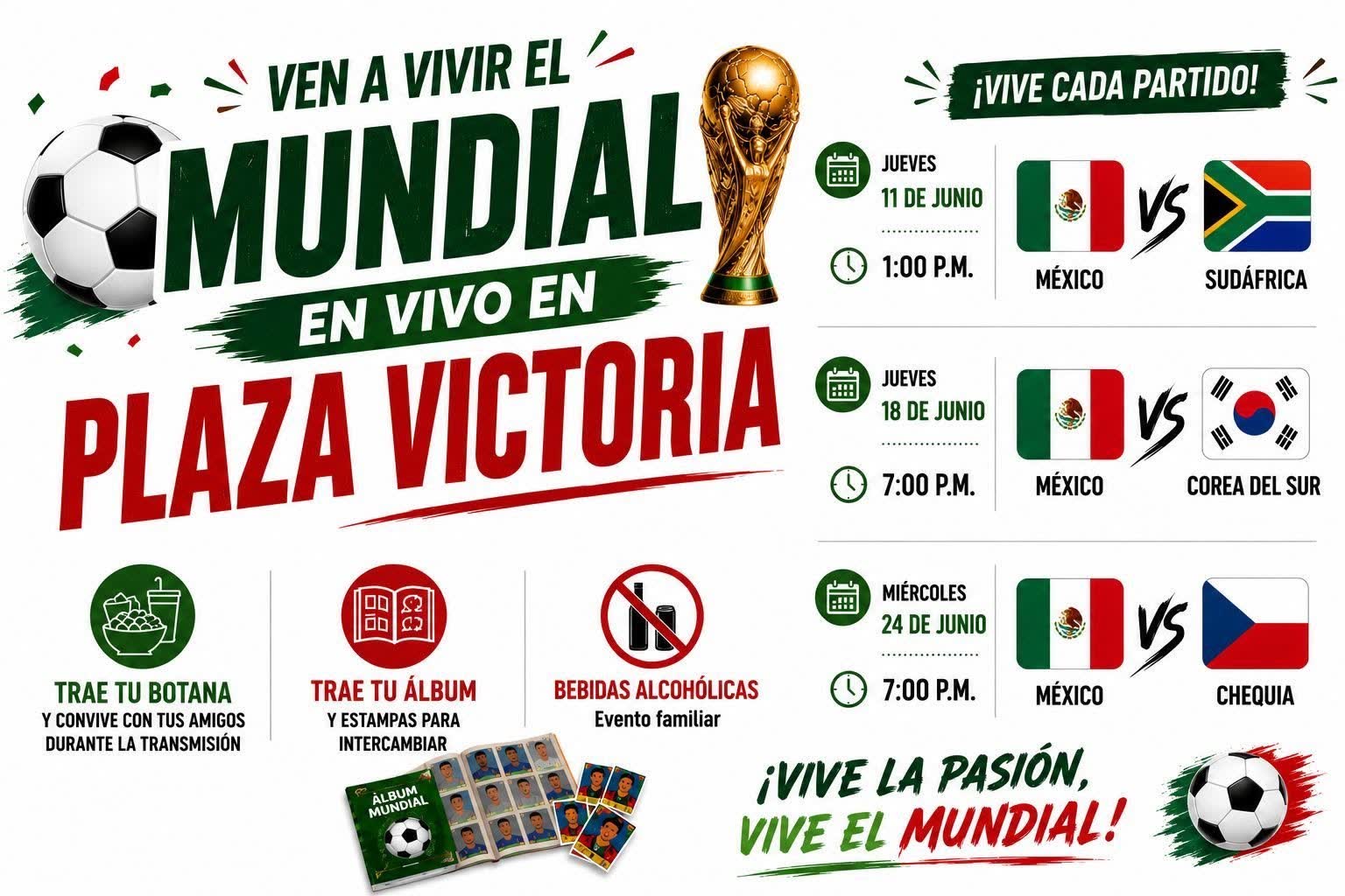 ⚽🇲🇽 ¡Vive el Mundial en vivo en Plaza Victoria!